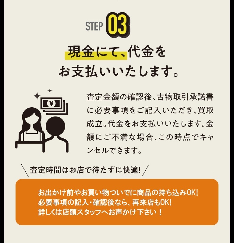 現金にて、代金を お支払いいたします。