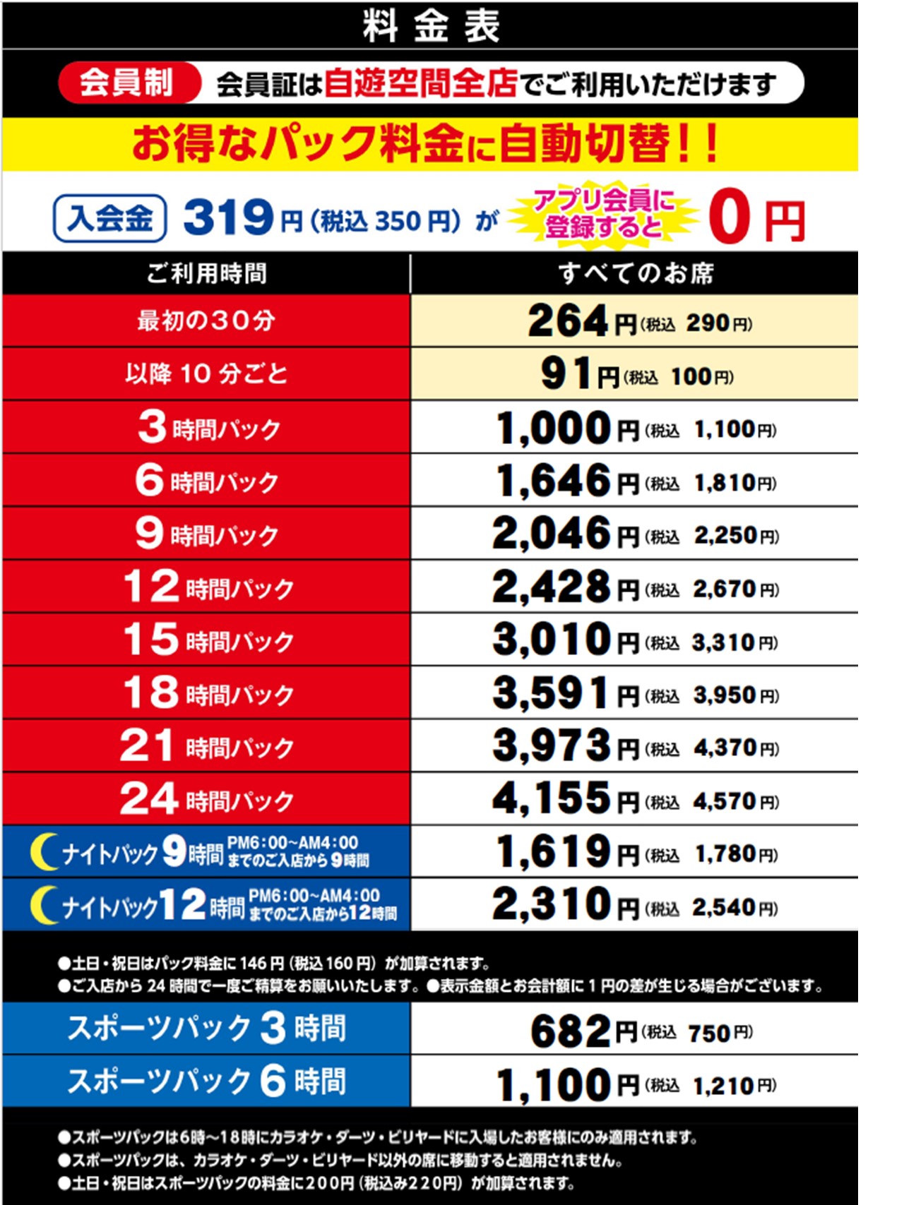 断然お得なパック料金表